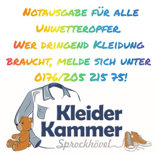 Text und Logo: Notausgabe der Kleiderkammer für Opfer des Unwetters