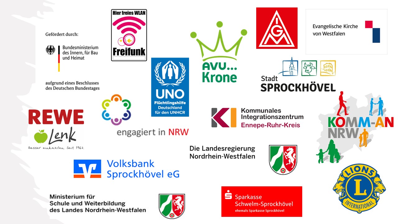 Collage mit Logos der Fördermittelgeber der Flüchtlingshilfe Sprockhövel
