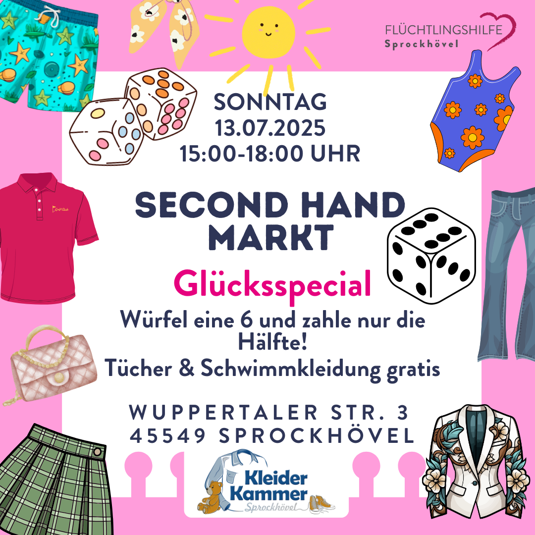 Second Hand Markt mit Glücksspecial am 13.07.2025 in Sprockhövel, 15–18 Uhr, Kleidung & Aktionen