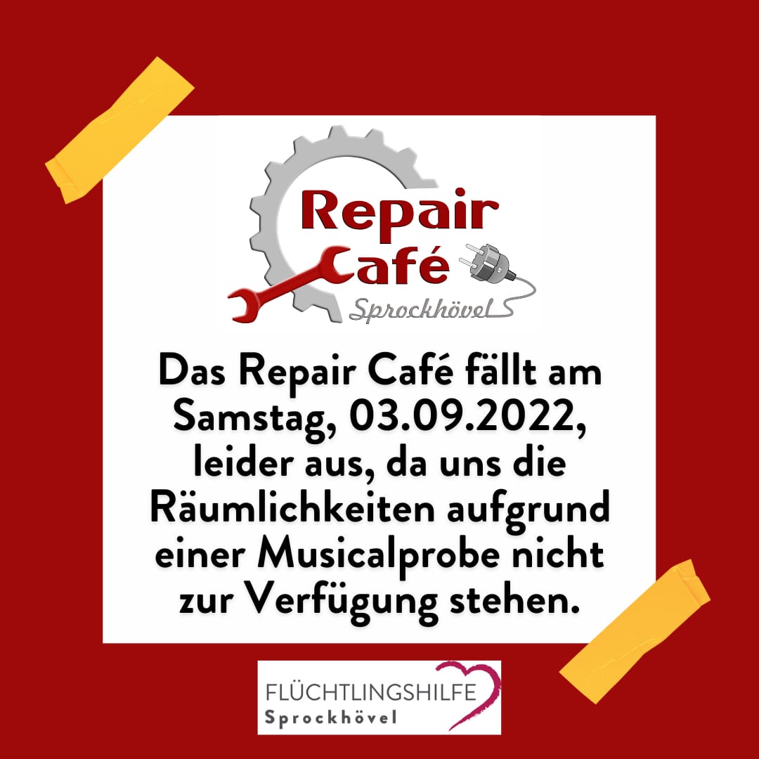 Ankünidgung Ausfall Repair Café am 3.9.