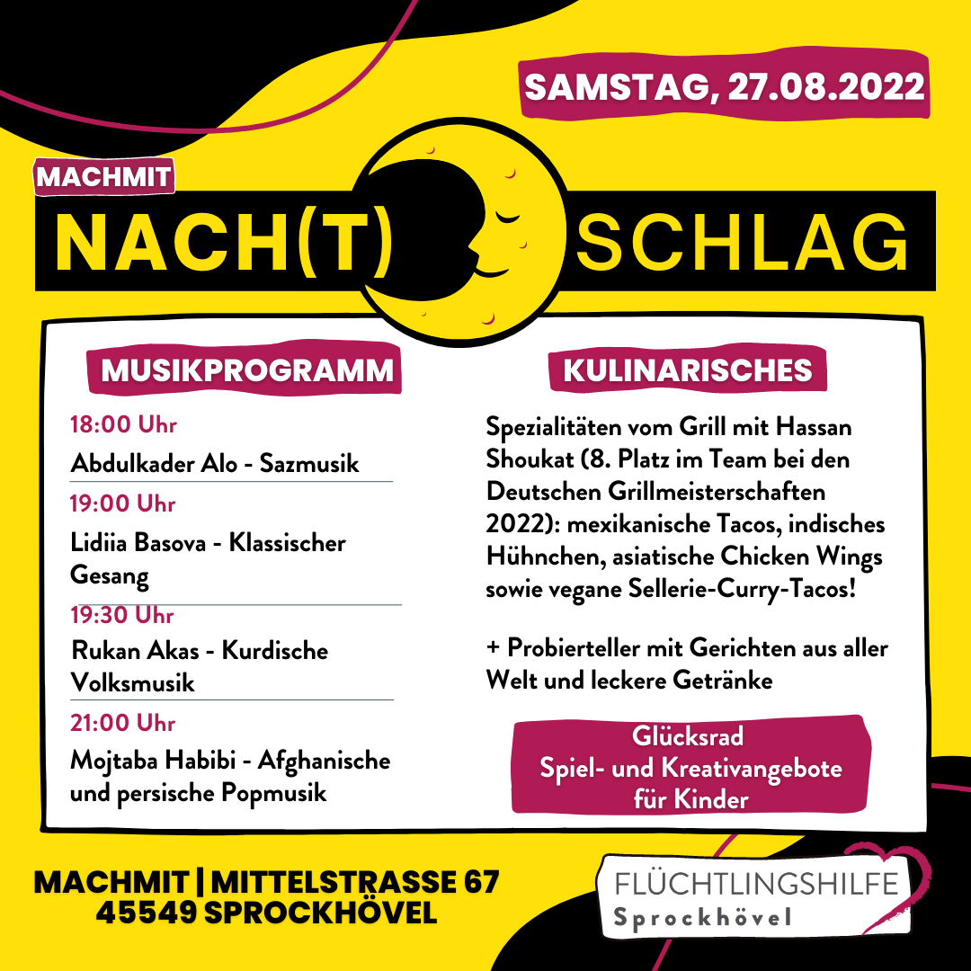 Aushang mit Musikprogramm und Speisenauswahl beim Nach(t)schlag
